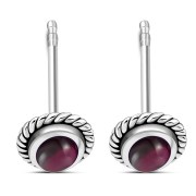 Medium Oval Garnet Stud Silver Earrings, e335